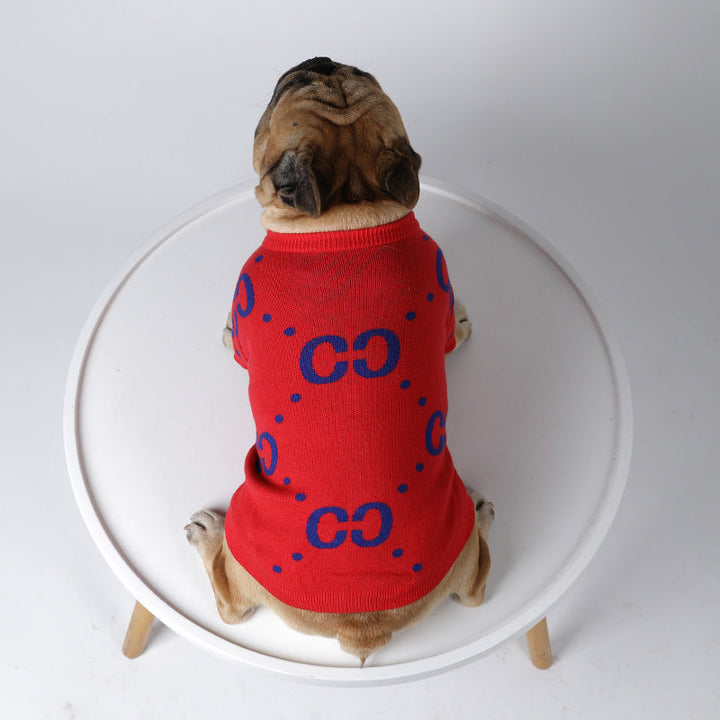 Thick Red Pet Sweater for Autumn & Winter