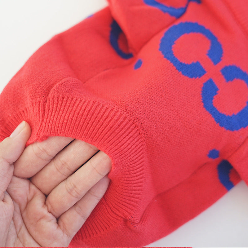 Thick Red Pet Sweater for Autumn & Winter