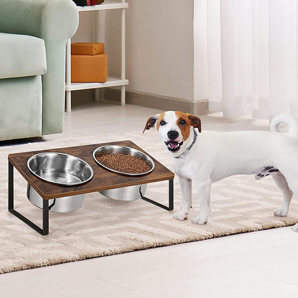 Iron & Wood Pet Feeding Rack with Bowl Holder