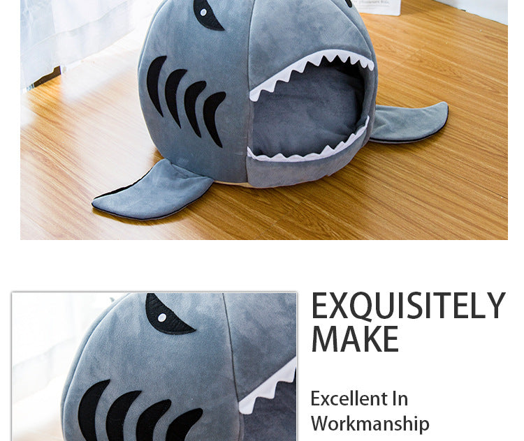 Dual-Purpose Shark-Shaped Pet Bed for Small Dogs & Cats