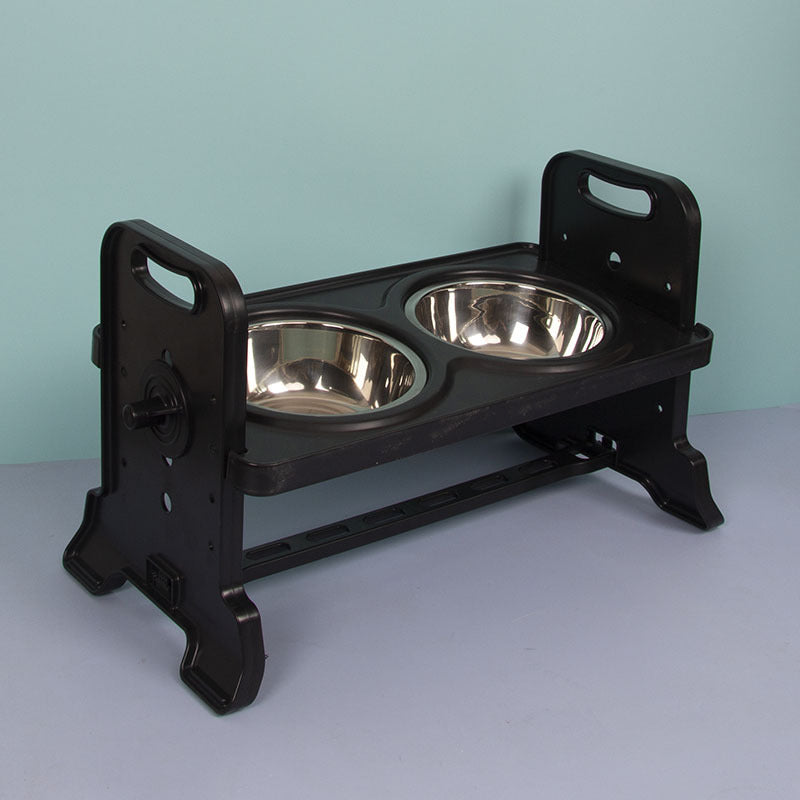Height-Adjustable Double Bowl Pet Dining Table