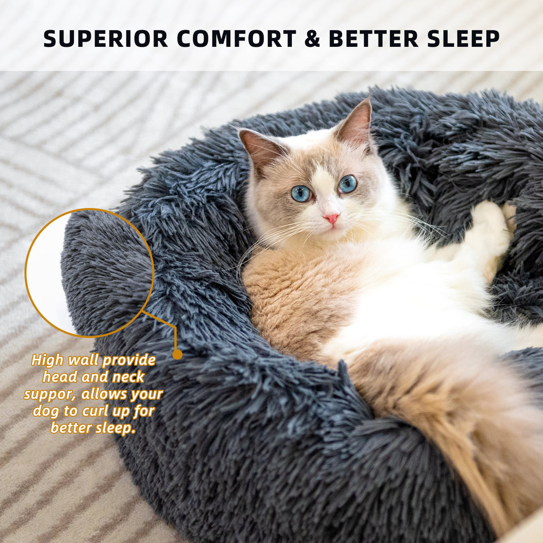 Round Plush Bed for Small Dogs & Cats