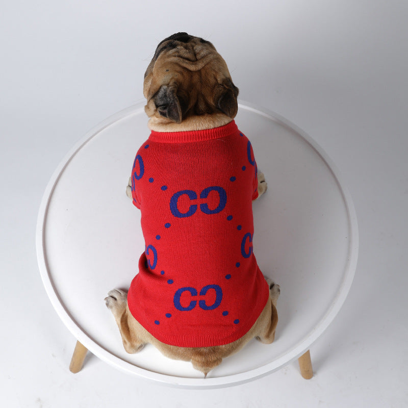 Thick Red Pet Sweater for Autumn & Winter