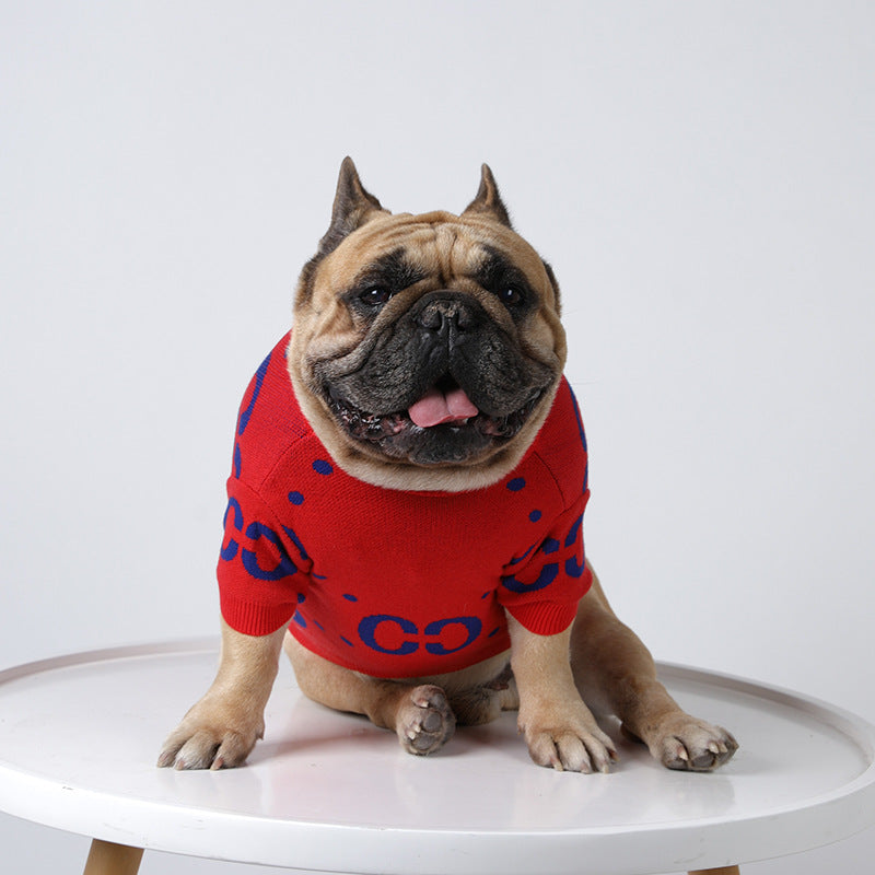 Thick Red Pet Sweater for Autumn & Winter