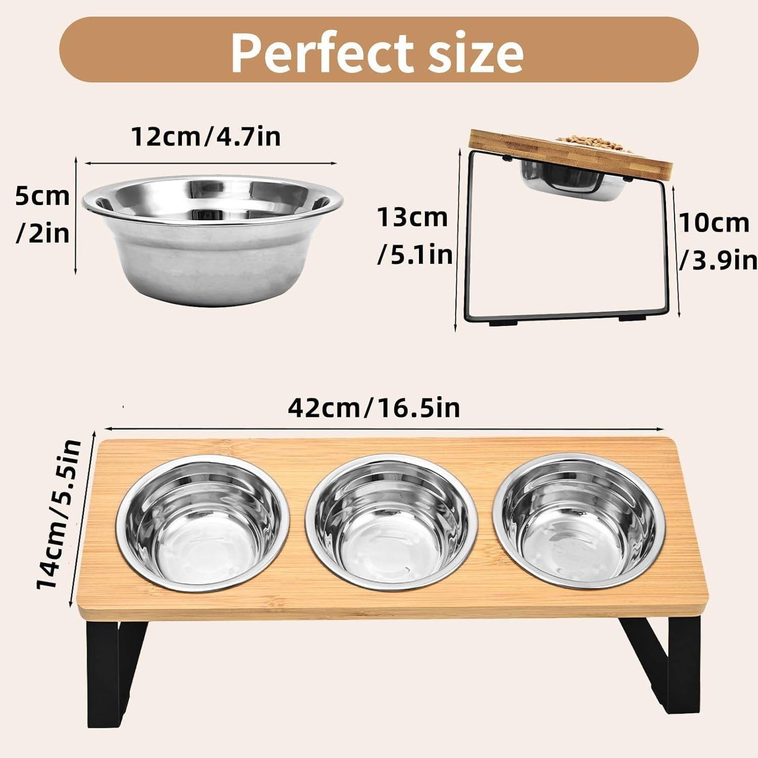 Iron & Wood Pet Feeding Rack with Bowl Holder