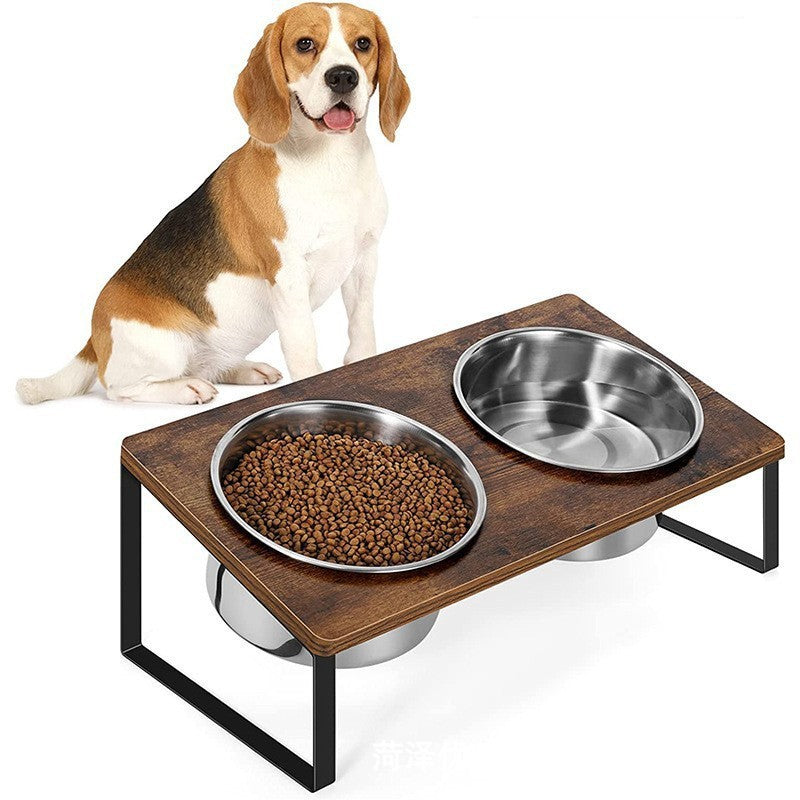 Iron & Wood Pet Feeding Rack with Bowl Holder