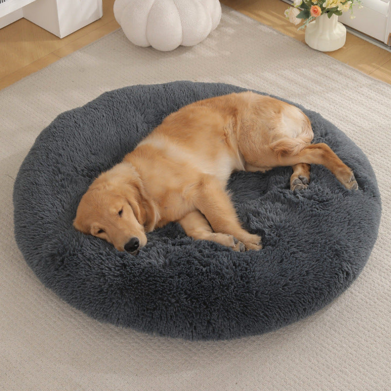 Round Plush Pet Bed for Dogs & Cats