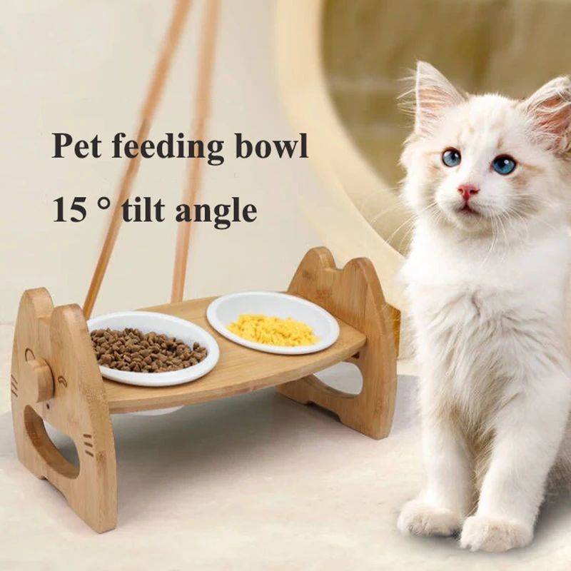 Adjustable Ceramic Double Pet Bowl with Stand
