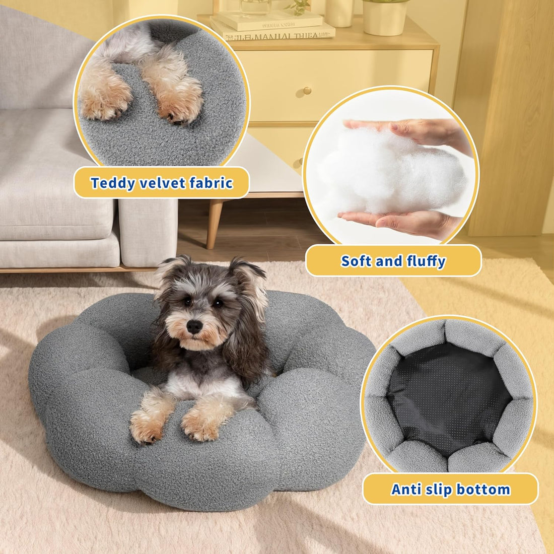 Fluffy Flower Calming Donut Bed for Cats & Dogs