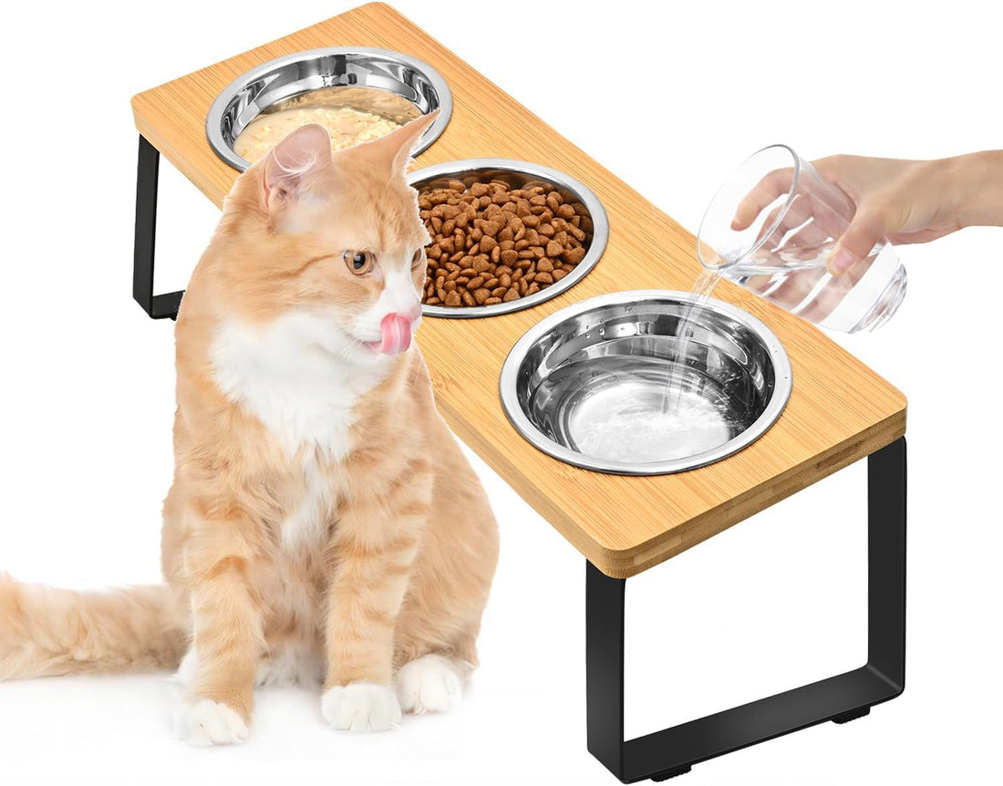 Iron & Wood Pet Feeding Rack with Bowl Holder