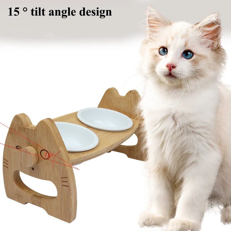 Adjustable Ceramic Double Pet Bowl with Stand