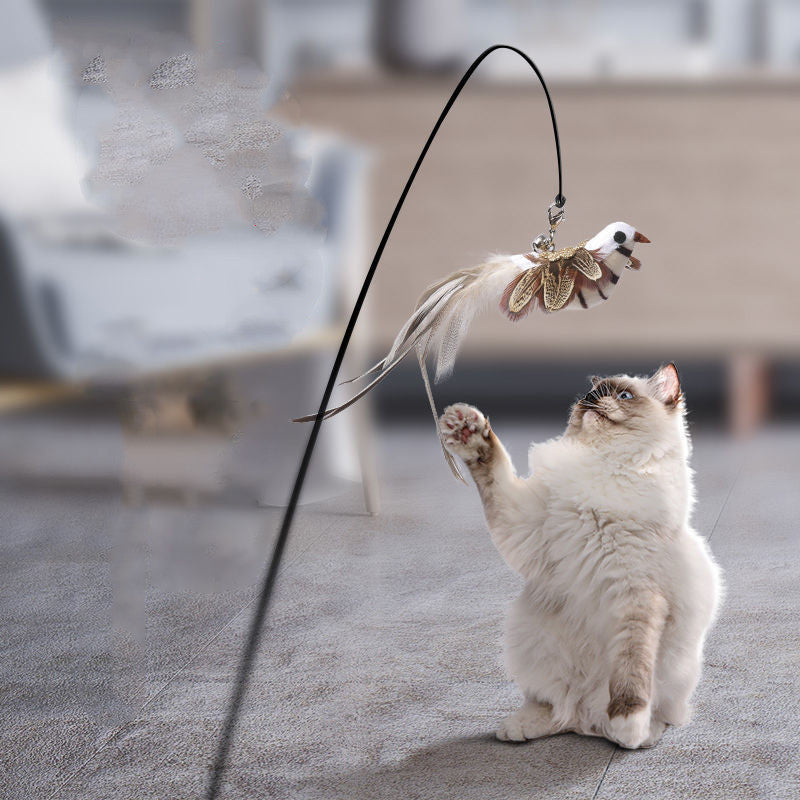 Interchangeable Cat Teaser Stick with Feather Head