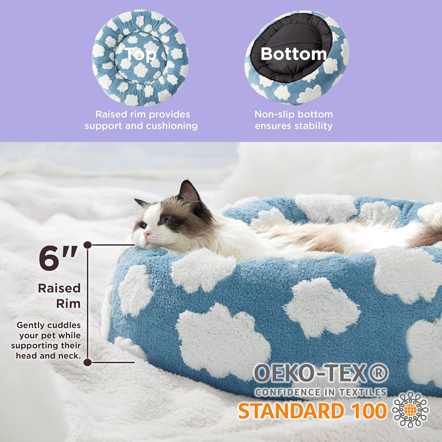 Round Donut Calming Bed for Cats & Small Dogs