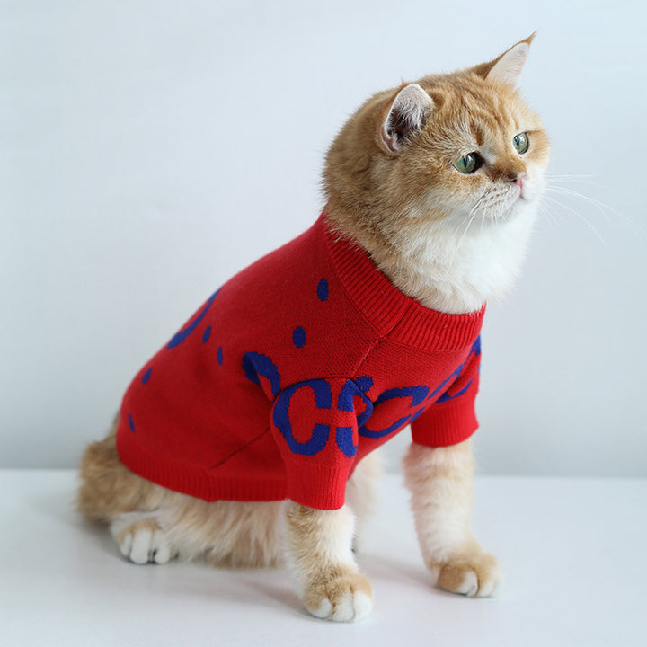 Thick Red Pet Sweater for Autumn & Winter