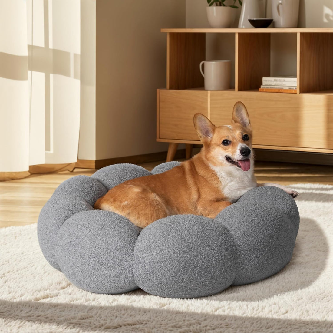 Fluffy Flower Calming Donut Bed for Cats & Dogs