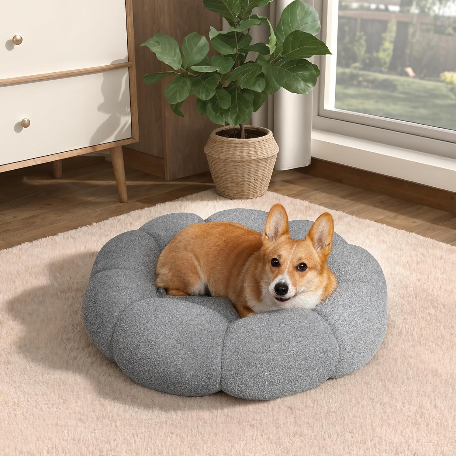 Fluffy Flower Calming Donut Bed for Cats & Dogs