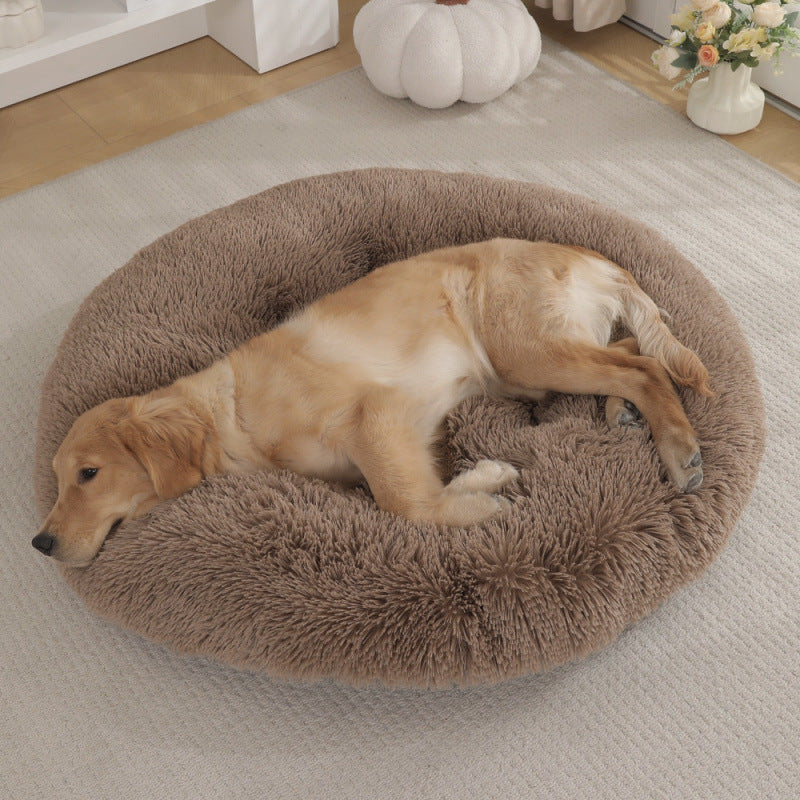 Round Plush Pet Bed for Dogs & Cats