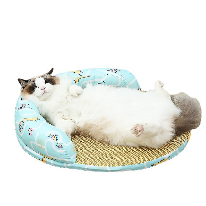 Summer Cool Rattan Pet Sofa Bed with Detachable Pillow