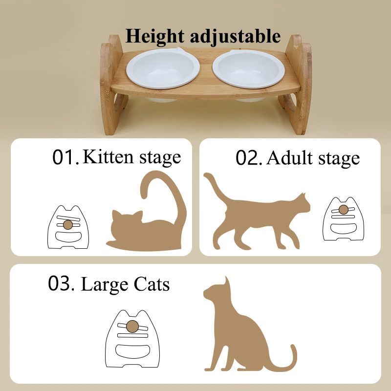 Adjustable Ceramic Double Pet Bowl with Stand