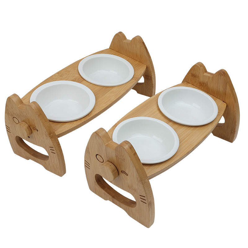 Adjustable Ceramic Double Pet Bowl with Stand
