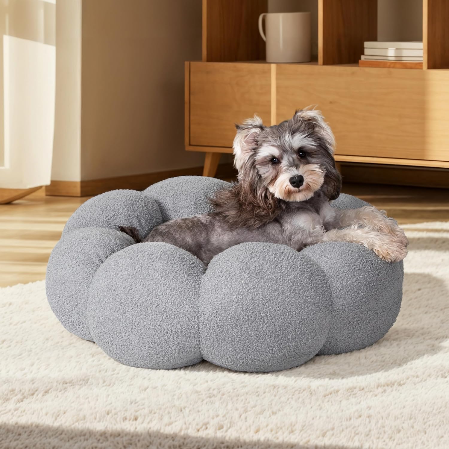 Fluffy Flower Calming Donut Bed for Cats & Dogs