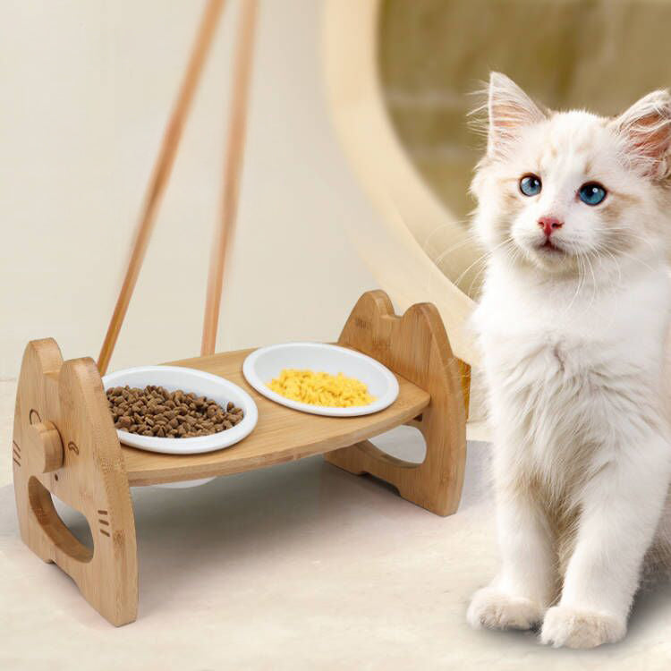 Adjustable Ceramic Double Pet Bowl with Stand