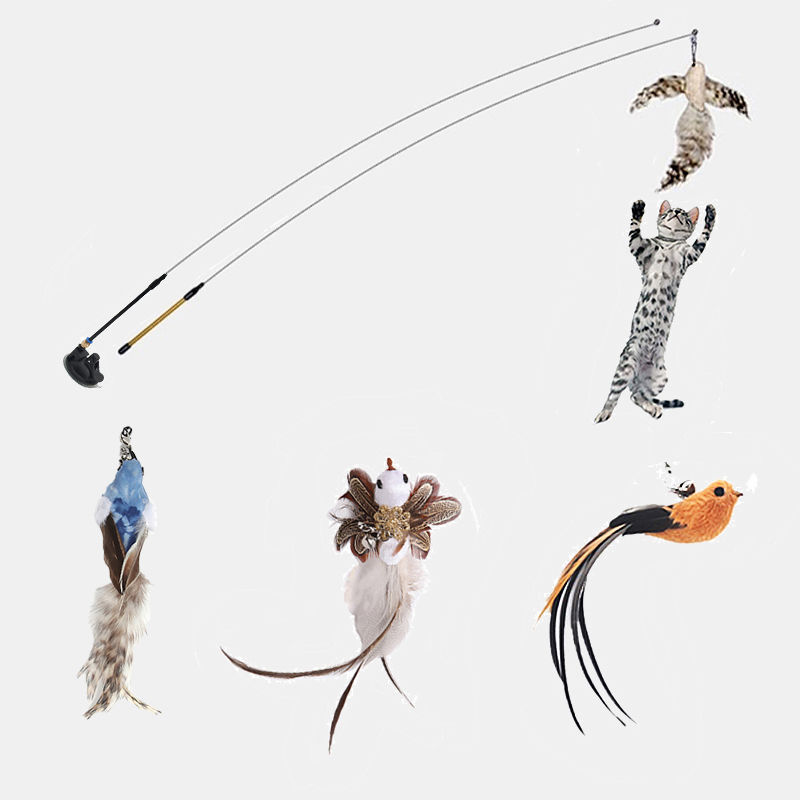 Interchangeable Cat Teaser Stick with Feather Head