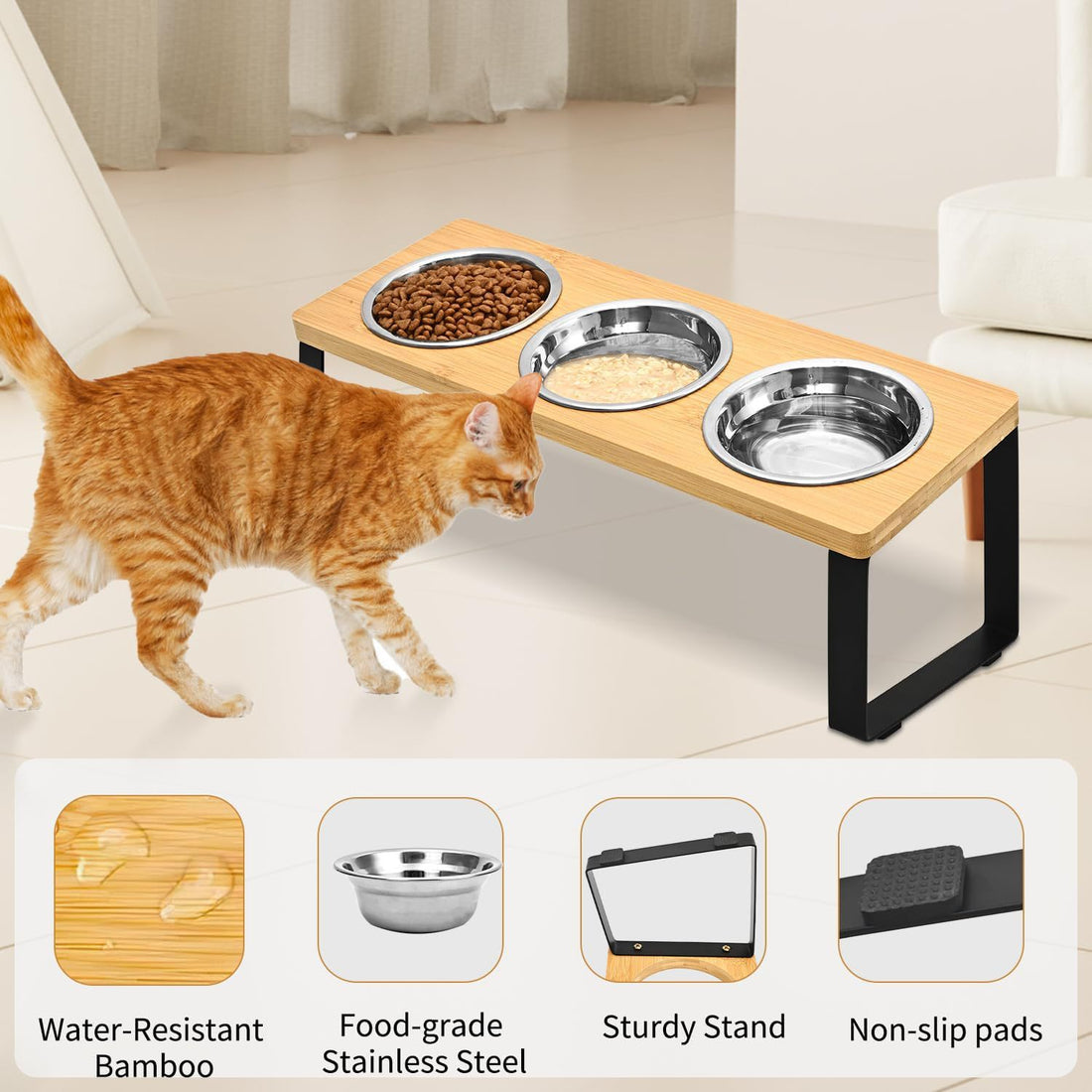 Iron & Wood Pet Feeding Rack with Bowl Holder