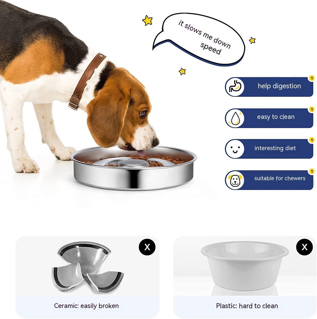 Stainless Steel Slow-Feed Pet Bowl