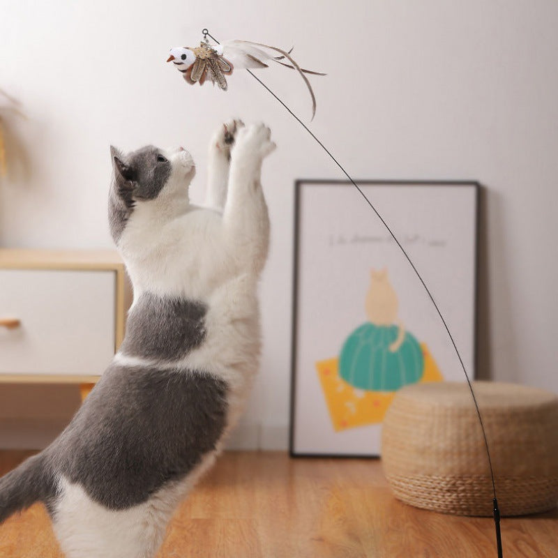 Interchangeable Cat Teaser Stick with Feather Head